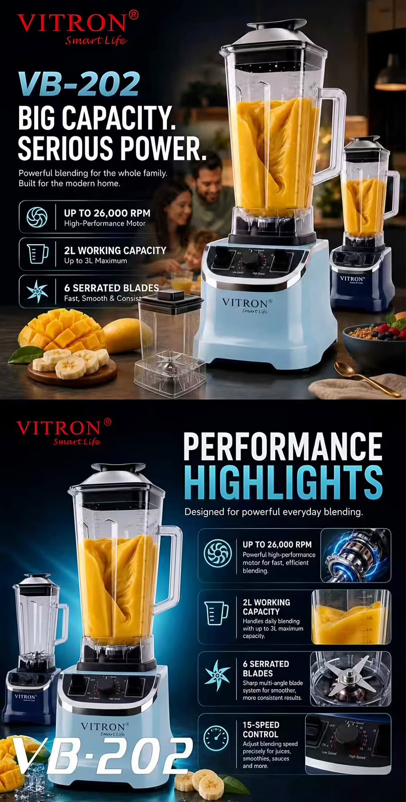 Vitron VB-202 powerful heavy-duty commercial blender with a large capacity jar.