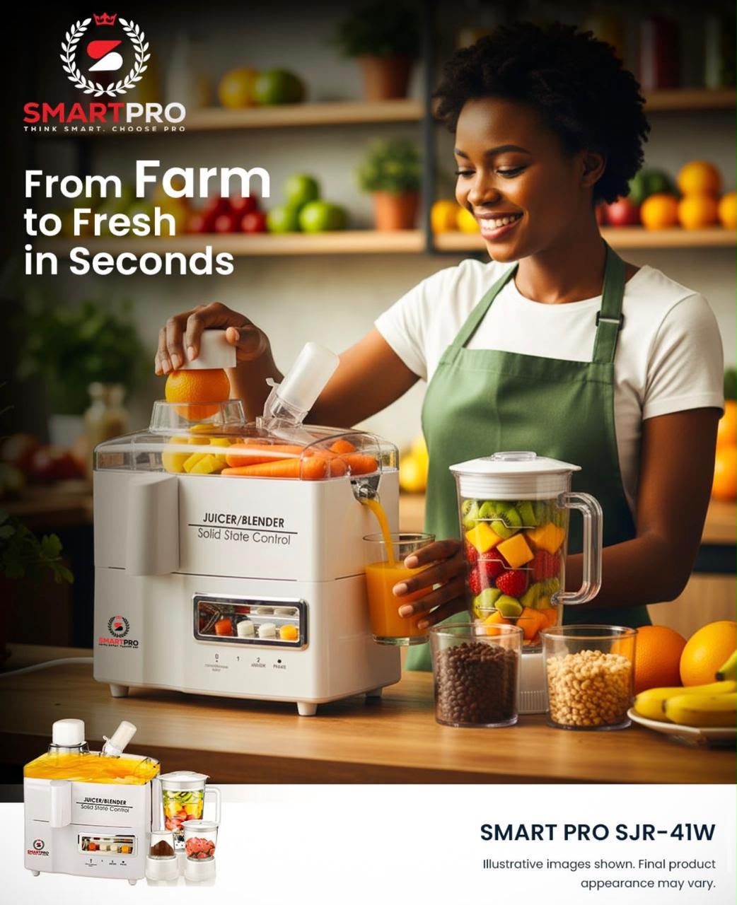 Smart Pro SJR-41W is a 4-in-1 functions as a juicer, blender, mincer, and grinder.